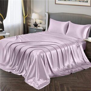 Satin Sheets FullSize Silky Soft Satin Bed Sheets Luxury Lavender Satin SheetSet